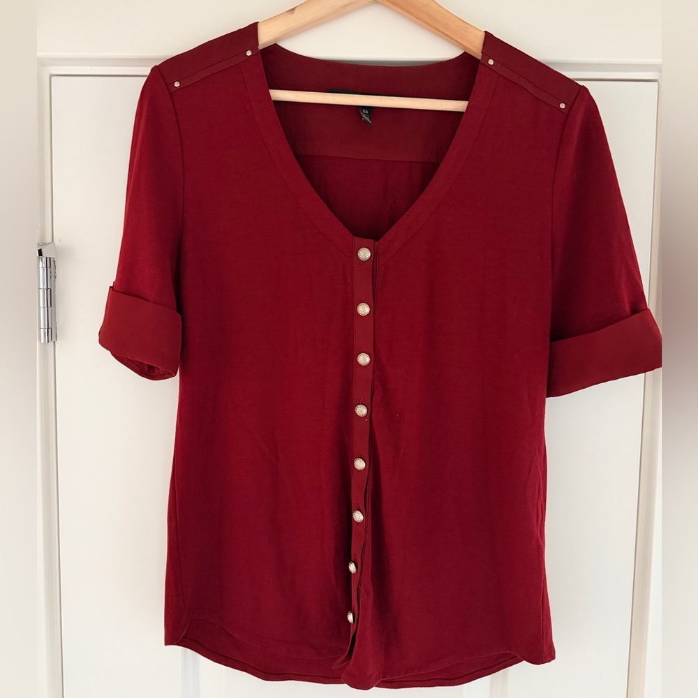White House Black Market Deep Red Button-Down Shirt - Picture 1 of 4